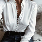 Chiffon Arm Blouse Top In Solid Casual - With Women Long Buttons Office Color Spring White