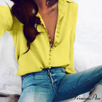 Chiffon Arm Blouse Top In Solid Casual - With Women Long Buttons Office Color Spring White
