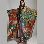 Chiffon Ethnic Peacock Pattern Long Cardigan Boho Cover Up