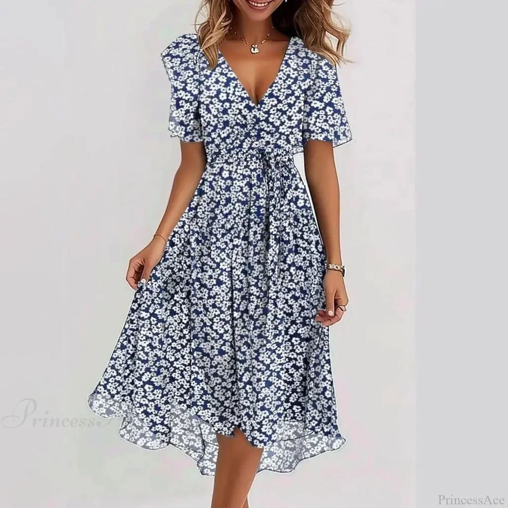 Chiffon Floral Print V-Neck Dress
