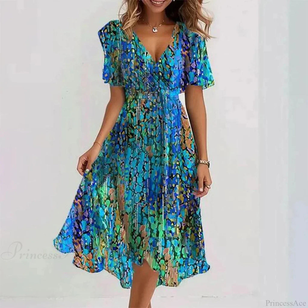 Chiffon Floral Print V-Neck Dress