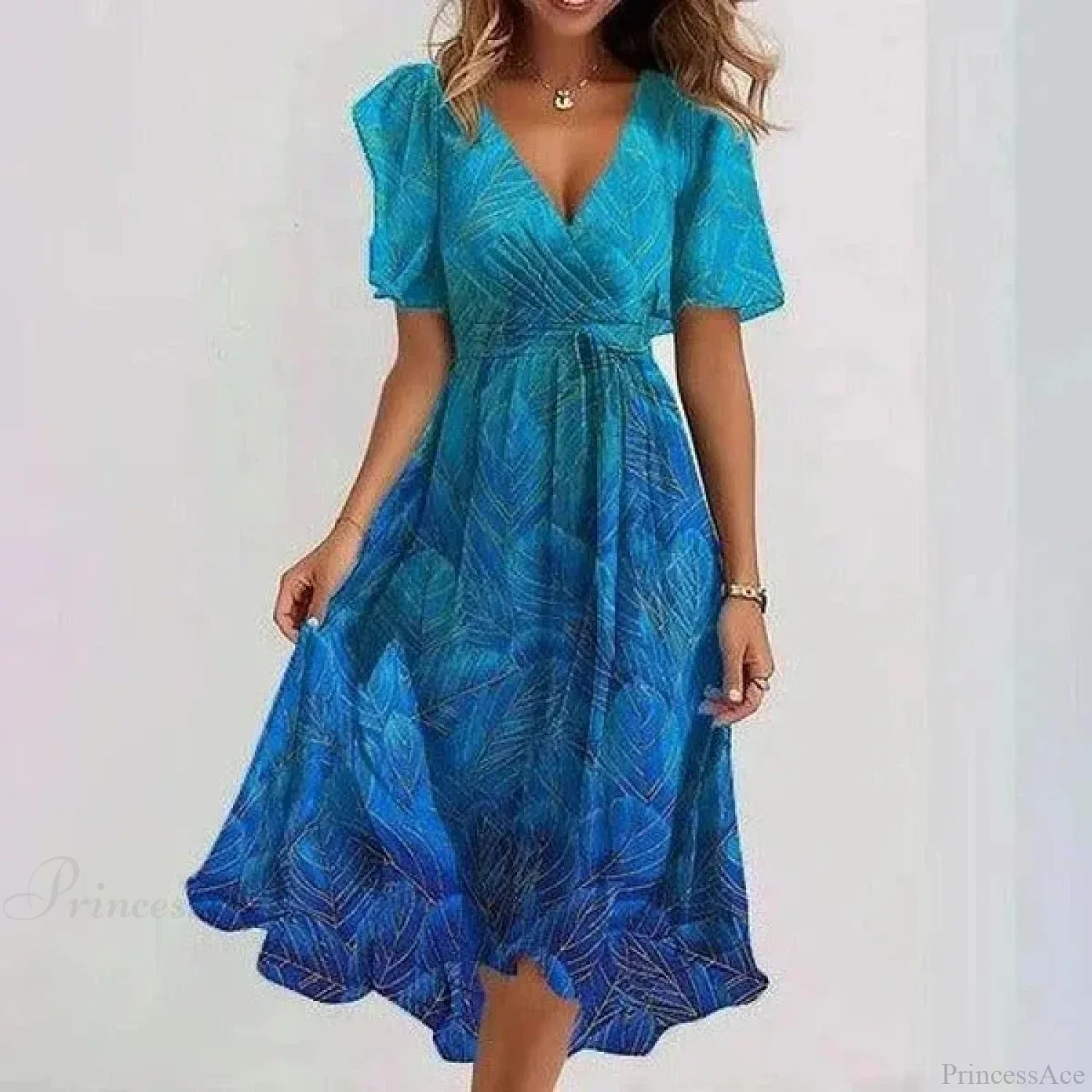 Chiffon Floral Print V-Neck Dress