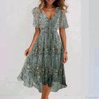 Chiffon Floral Print V-Neck Dress