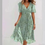 Chiffon Floral Print V-Neck Dress