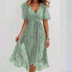 Chiffon Floral Print V-Neck Dress