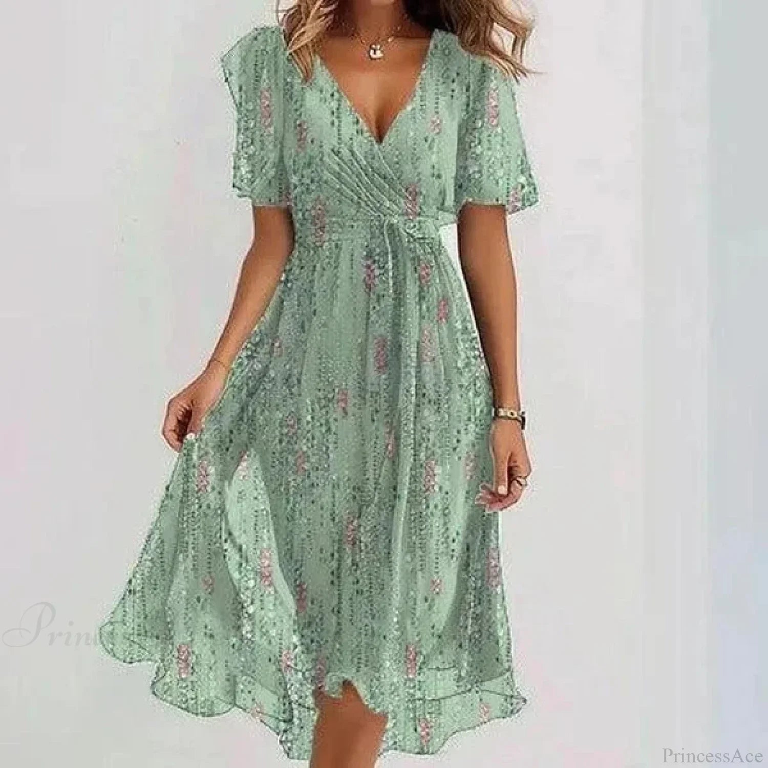 Chiffon Floral Print V-Neck Dress