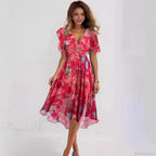 Chiffon Floral Print V-Neck Dress