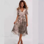 Chiffon Floral Print V-Neck Dress