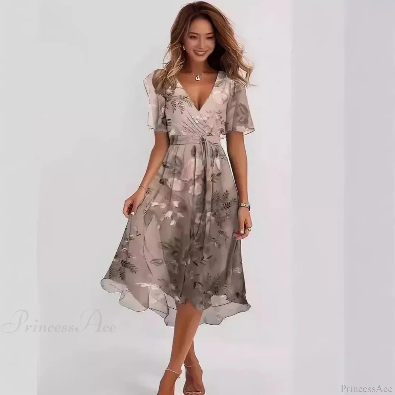 Chiffon Floral Print V-Neck Dress