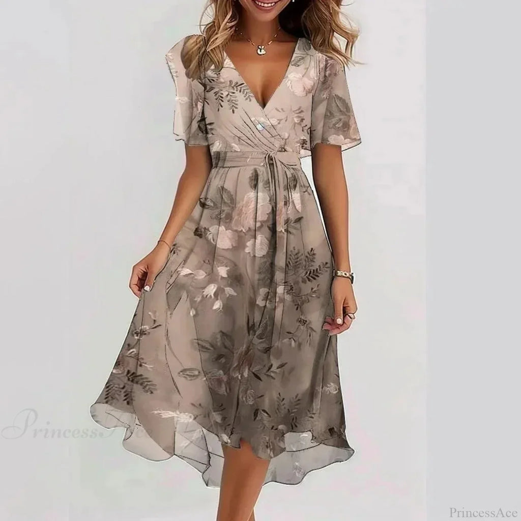 Chiffon Floral Print V-Neck Dress