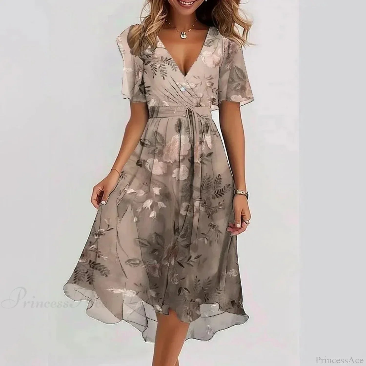 Chiffon Floral Print V-Neck Dress
