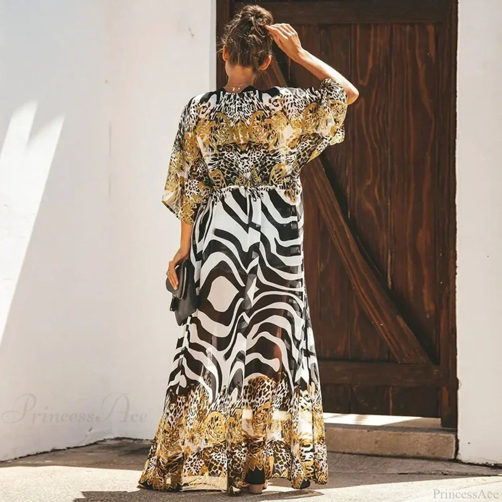 Chiffon Leopard Print Kimono Boho Beach Cover Up