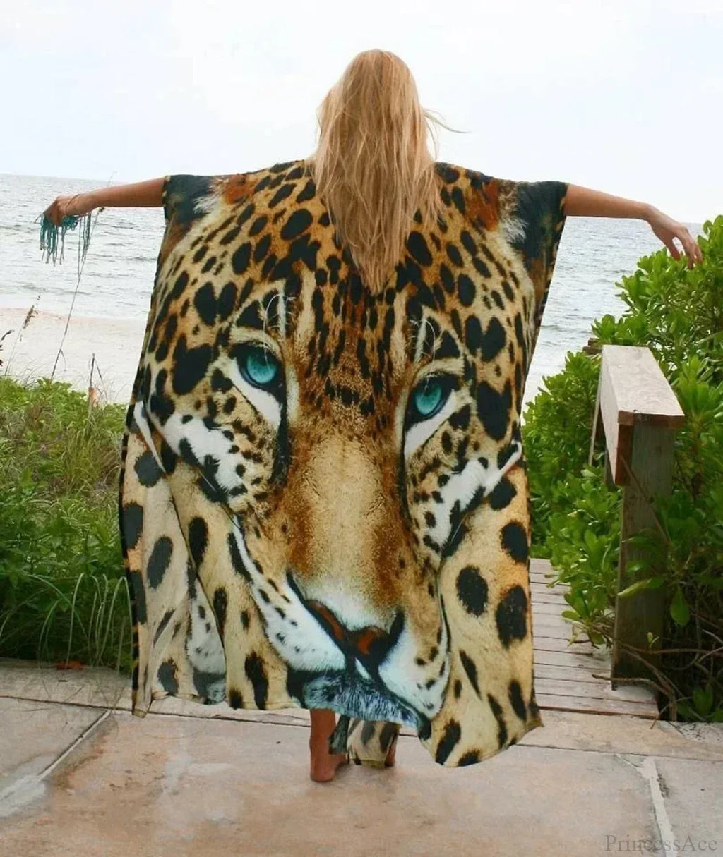 Chiffon Leopard Print Kimono Boho Beach Cover Up