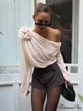 Chiffon Semi-Sheer One Trendy Shoulder Asymmetrical Top