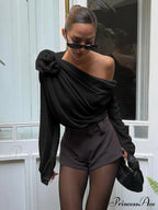 Chiffon Semi-Sheer One Trendy Shoulder Asymmetrical Top