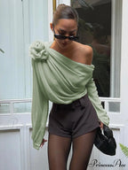 Chiffon Semi-Sheer One Trendy Shoulder Asymmetrical Top