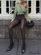 Chiffon Semi-Sheer One Trendy Shoulder Asymmetrical Top