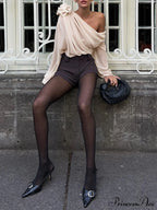 Chiffon Semi-Sheer One Trendy Shoulder Asymmetrical Top