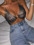 Halter Rhinestone Crop Tank Top