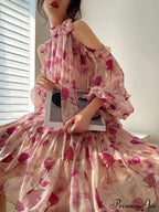 Coastal Gown Mini Long Casual Korean Flowered Arm Brief Elegant Style Party Bohemian