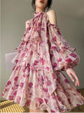 Coastal Gown Mini Long Casual Korean Flowered Arm Brief Elegant Style Party Bohemian