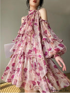 Coastal Gown Mini Long Casual Korean Flowered Arm Brief Elegant Style Party Bohemian
