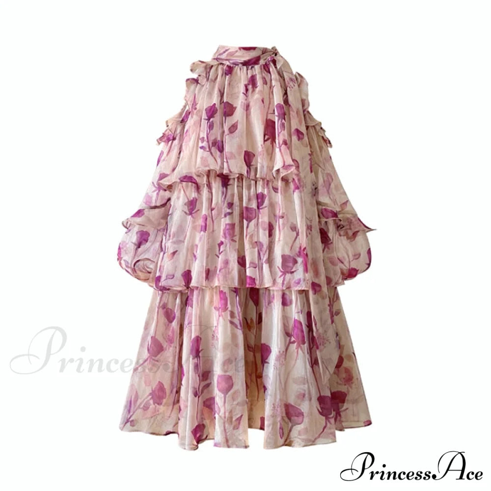 Coastal Gown Mini Long Casual Korean Flowered Arm Brief Elegant Style Party Bohemian