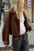 Collared Zipper Faux Suede Jacket