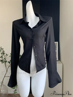 Color Chiffon With Slim Blouse Flare Design Solid Arm Retro For Tunic Women