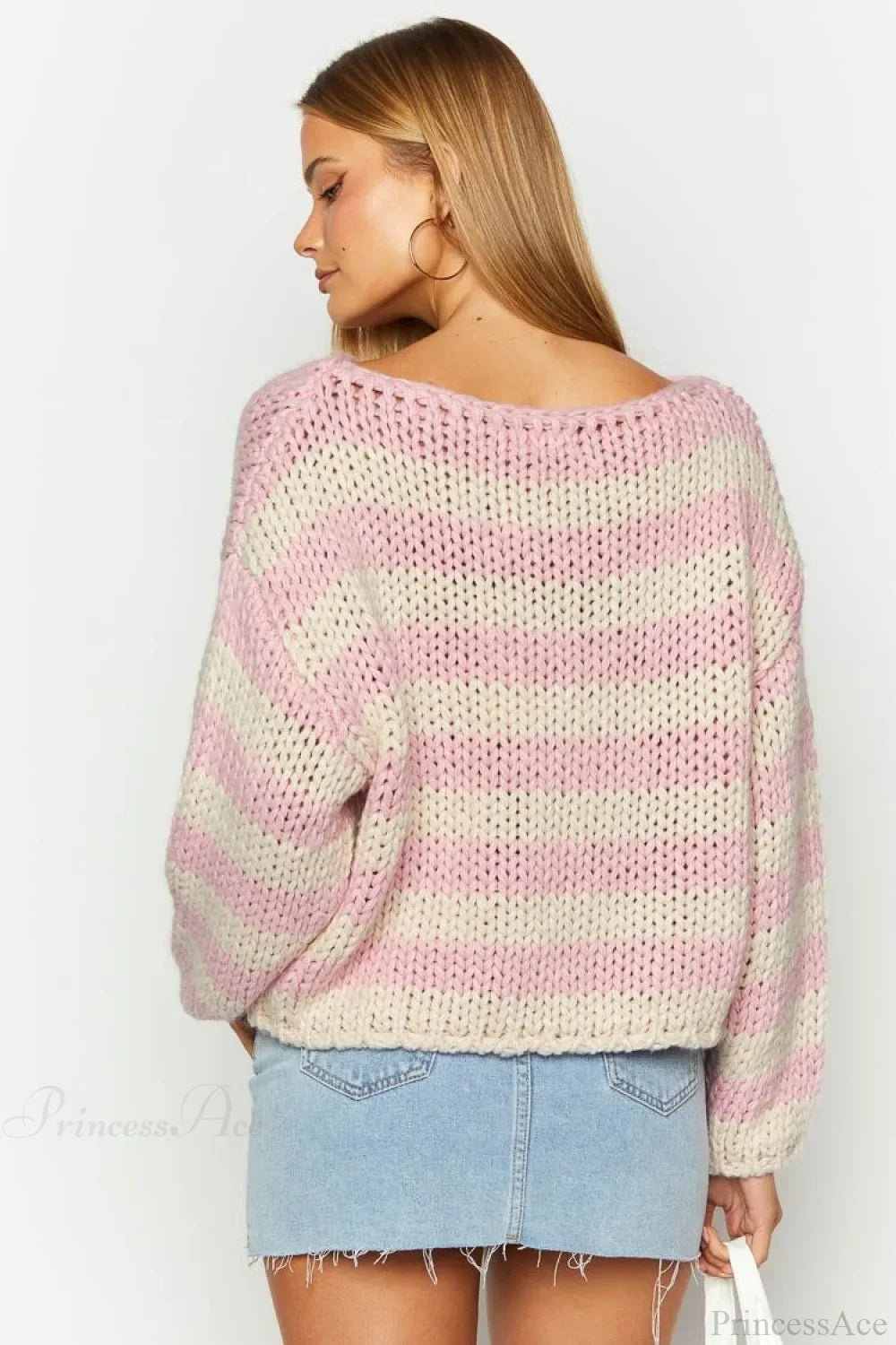 Colorblock Off-The-Shoulder Stripe Casual Loose Sweater