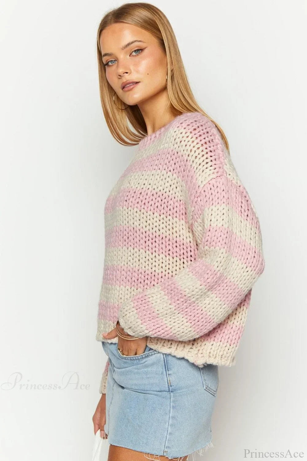 Colorblock Off-The-Shoulder Stripe Casual Loose Sweater
