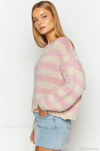 Colorblock Off-The-Shoulder Stripe Casual Loose Sweater
