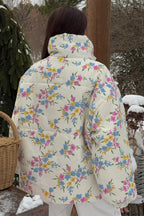 Colorful Print Stand Collar Zipper Cotton Blend Coat