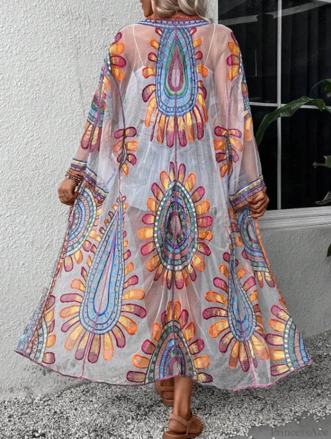 Colourful Floral Embroidery Boho Beach Cover-Up Lace Bikini