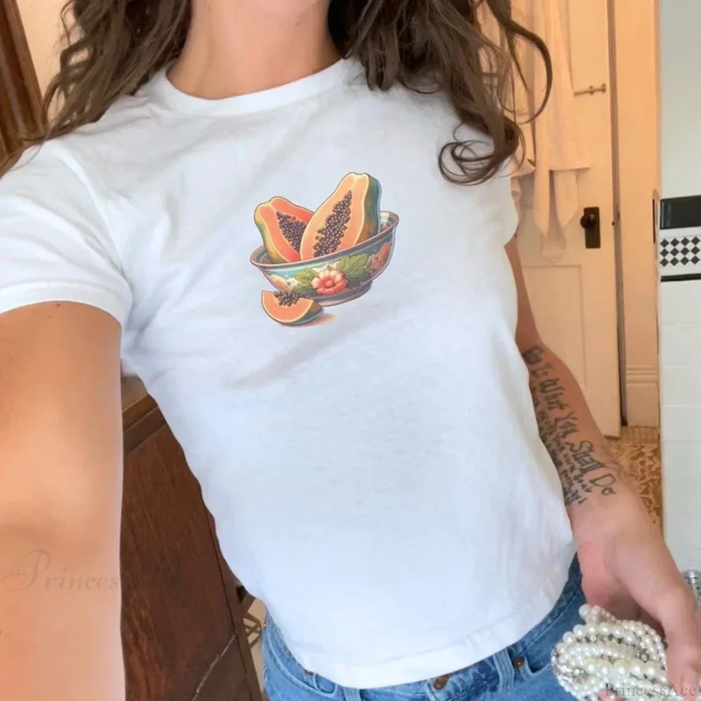 Combhasaki Summer Y2K Cherry Print T-Shirt