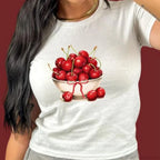 Combhasaki Summer Y2K Cherry Print T-Shirt