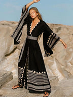 Contrast Color Long Sleeve Bikini Cover Up