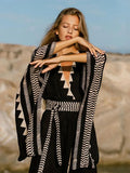 Contrast Color Long Sleeve Bikini Cover Up