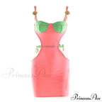 Contrast Color Splicing Cut-Out Waist Slim Elegant Mini Dress