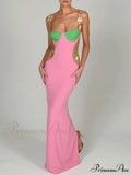Contrast Color Side Charming Cut Charm Strap Dress