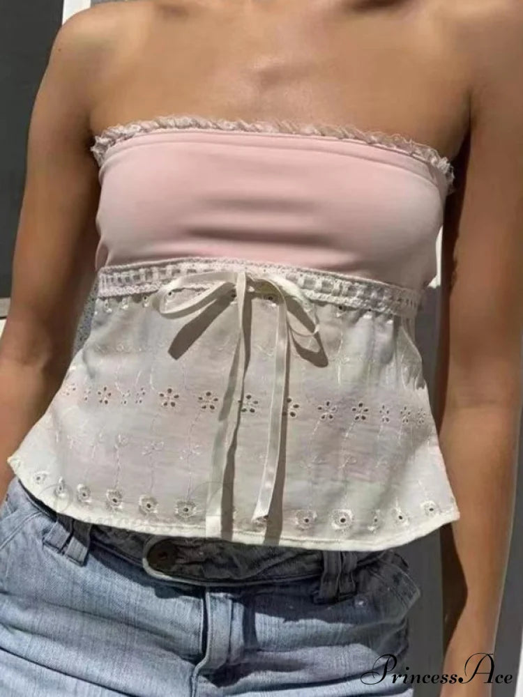 Delicate Lace Hollow Splicing Slim Crop Top