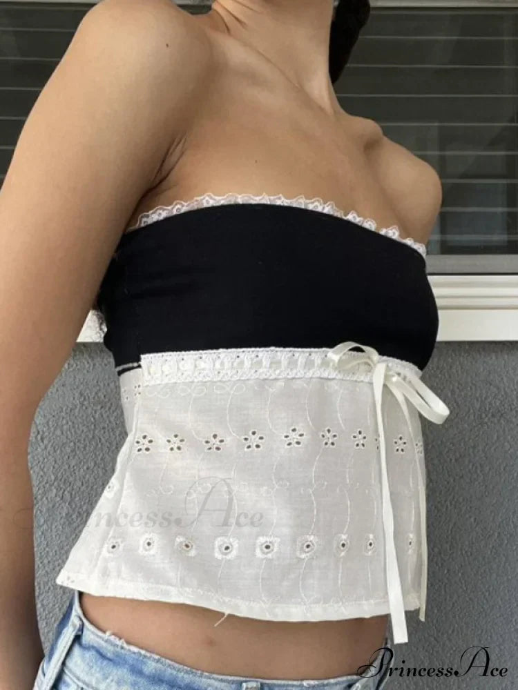 Delicate Lace Hollow Splicing Slim Crop Top