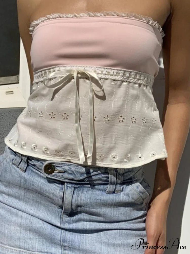 Delicate Lace Hollow Splicing Slim Crop Top