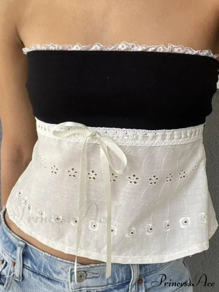 Delicate Lace Hollow Splicing Slim Crop Top