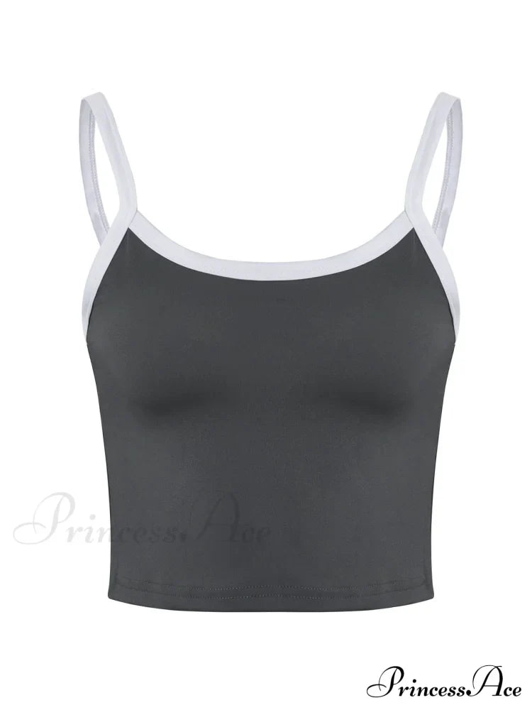 Contrast Trim Rib-Knit Trendy Crop Cami Top