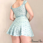 Coquette Y2K Printpatchwork Lace Trim Vintage Square Neck T-Shirts Floral Dress