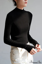 Corpcore Seamless Mock Neck Wool Knit Top