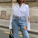 Cotton Casual White Blouse Office Lady
