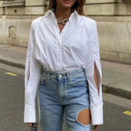 Cotton Casual White Blouse Office Lady