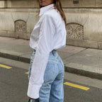Cotton Casual White Blouse Office Lady